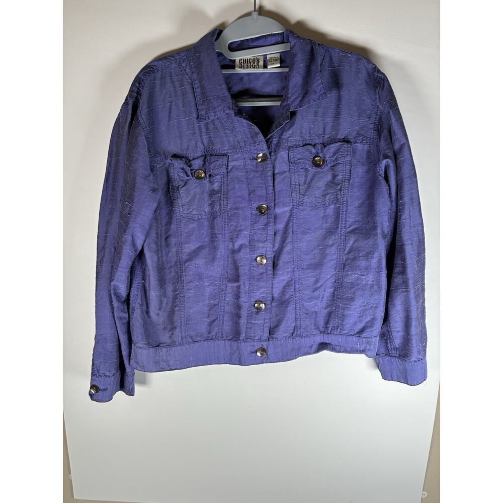 Vtg Chico's Design 100% Silk Jacket Womens 1 Medium Purple Violet India Boho